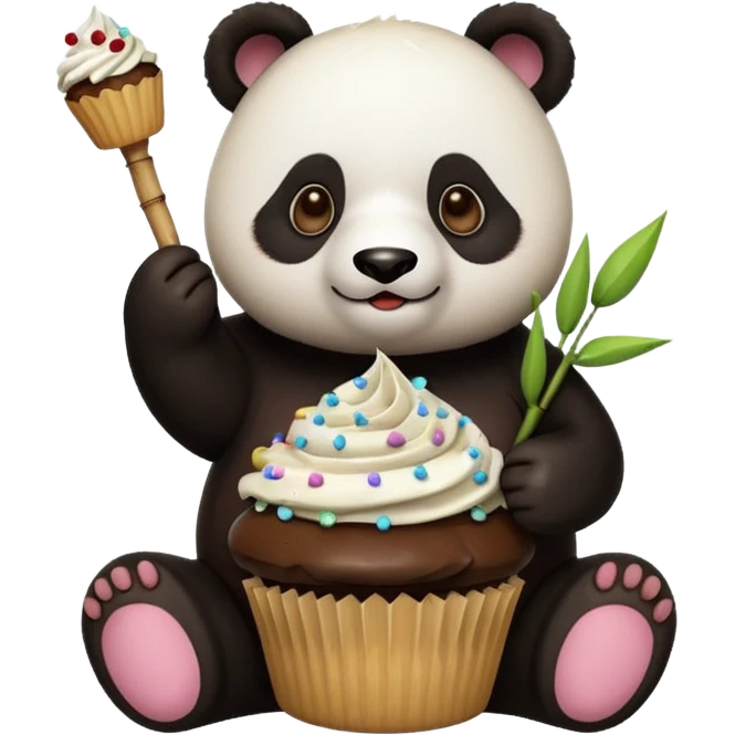 panda holding single cupcake emoji