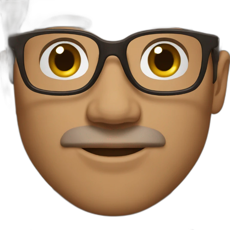 man dark brown hair glasses on pc emoji