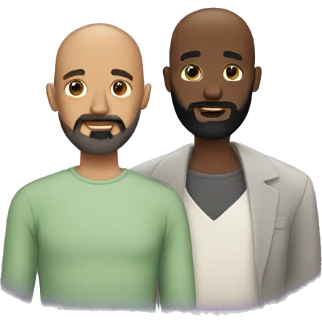 Black bald head man with full beard and black man with mustache and beard hugging emoji