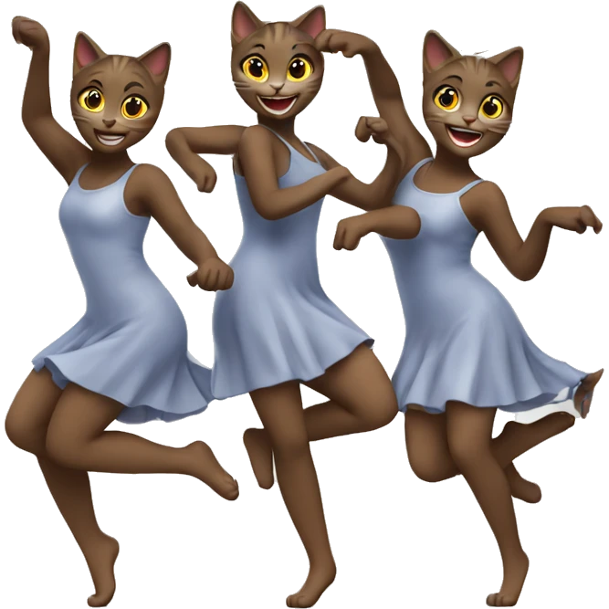 four happy girl cats dancing emoji