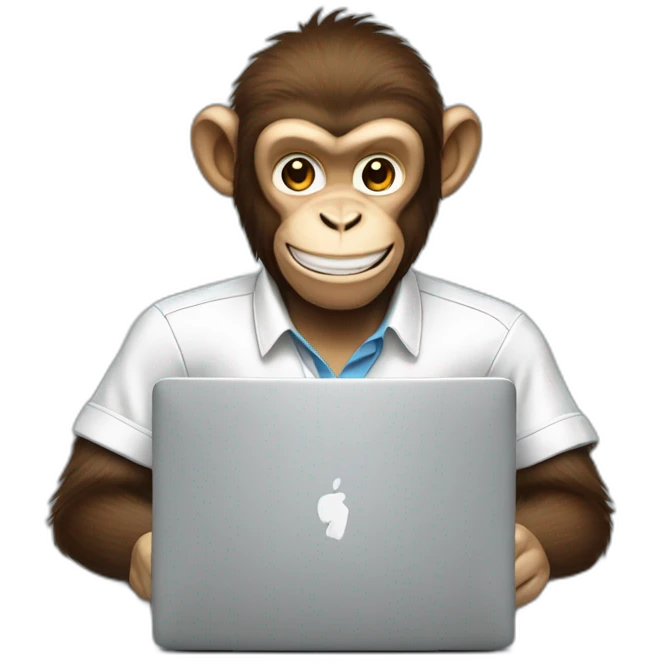 smiling monkey software engineer using a computer wearing a shirt emoji