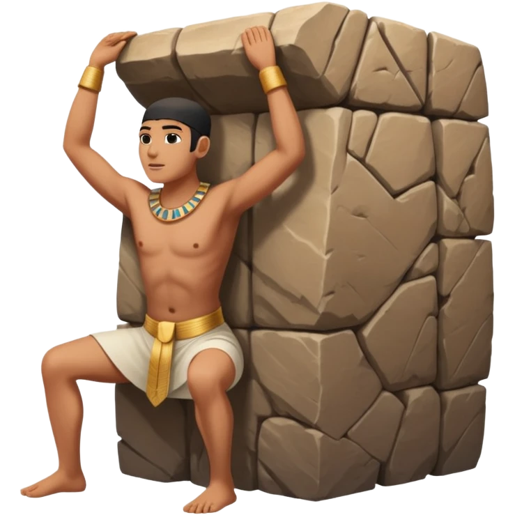 fullbody ancient Egyptian worker bareheaded, straining under a rock block on their back emoji