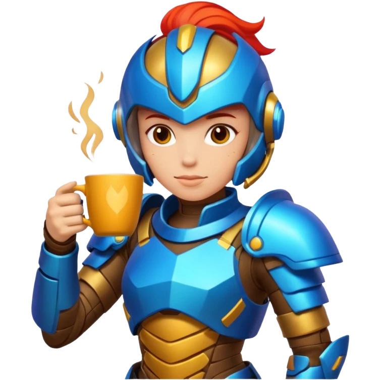 Gaming character drinking coffee - with vibrant colors emoji
