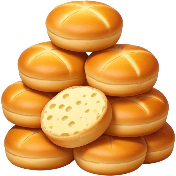 pile of Brazilian cheese breads, round, golden, appetizing emoji
