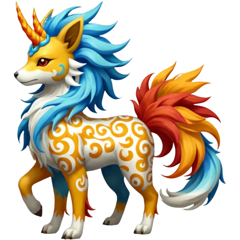 Tropical Tiny Marked Patterned Colorful Painted Oriental Asian Patterned Tropical Exotic Toxic Suicune-Solgaleo-Rapidash-Arcanine-fusion-hybrid-creature (full body) emoji