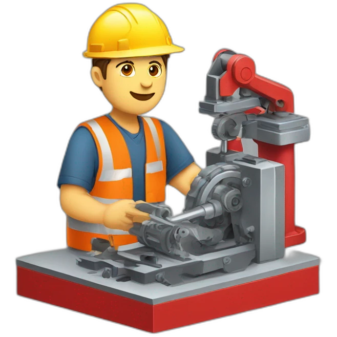 Industrial professional mechanical assembler working on the assembly of heavy machinery with a red outfit emoji