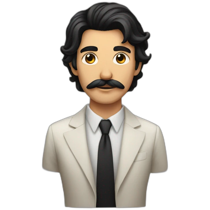 black hair with skin and moustache man with black and long hair with skin lady emoji