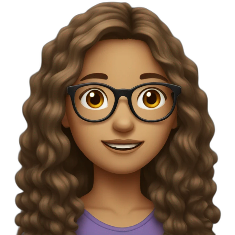 Girl with long wavy brown hair glasses and a mole emoji