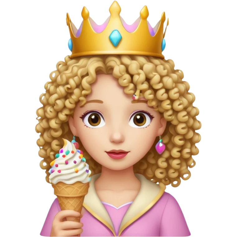 curly haired crowned princesswith ice cream emoji