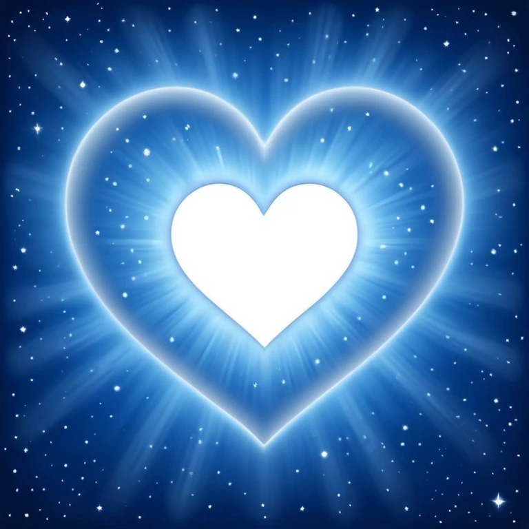 Small white heart radiating blue white light within a big blue cosmic galaxy heart emoji