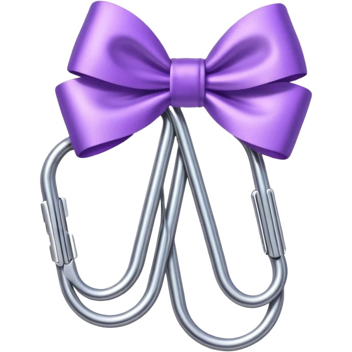 one silver paper clip with a purple bow in the middle emoji