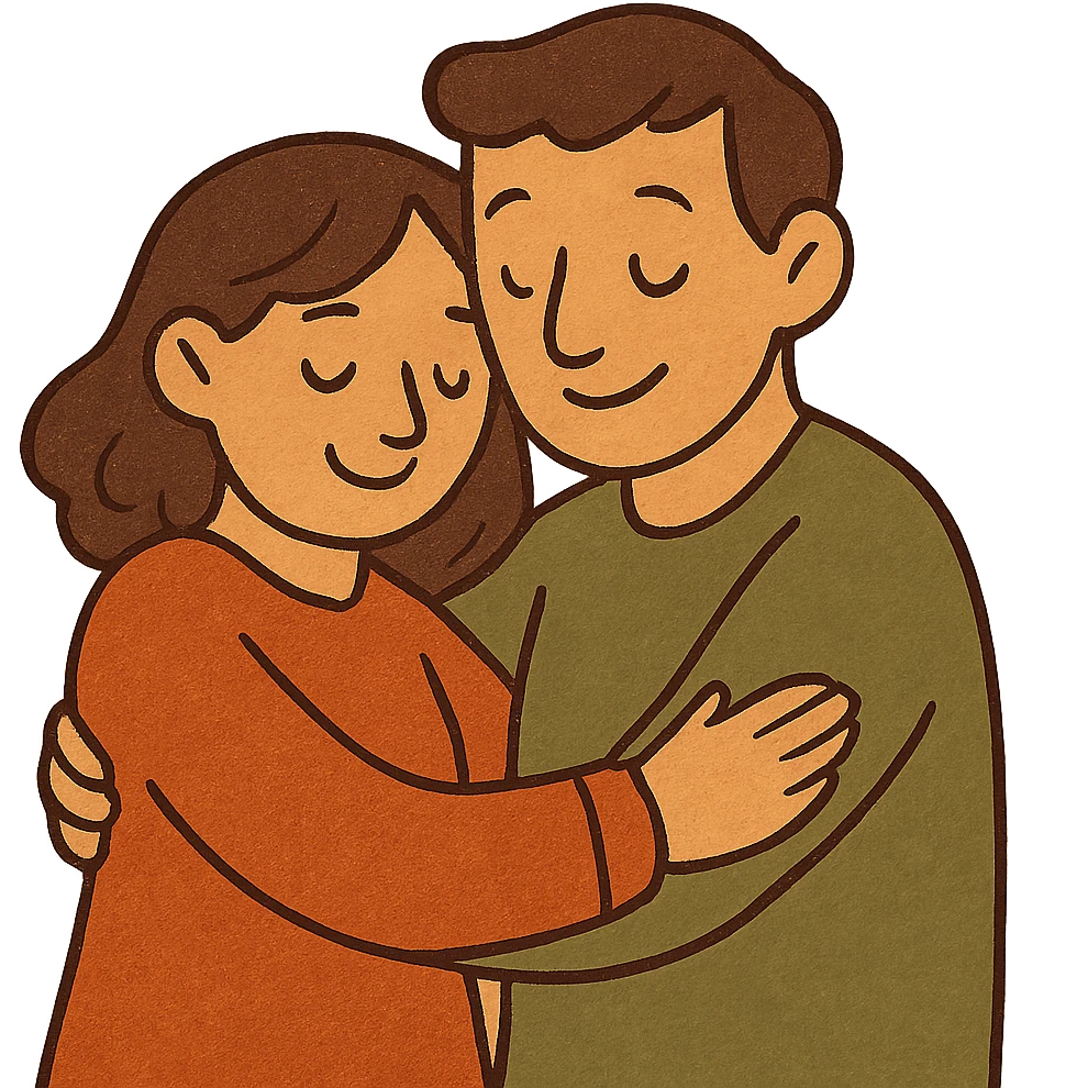 a couple embracing, joyful and loving, cartoon style emoji