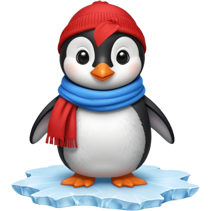 baby penguin wearing red scarf on the iceberg emoji