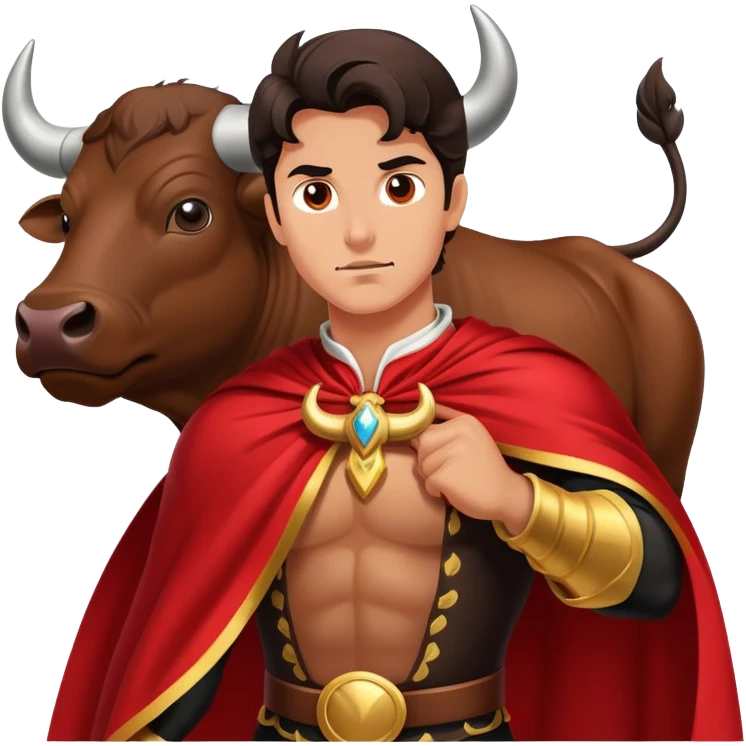 matador with red cape facing a charging bull emoji