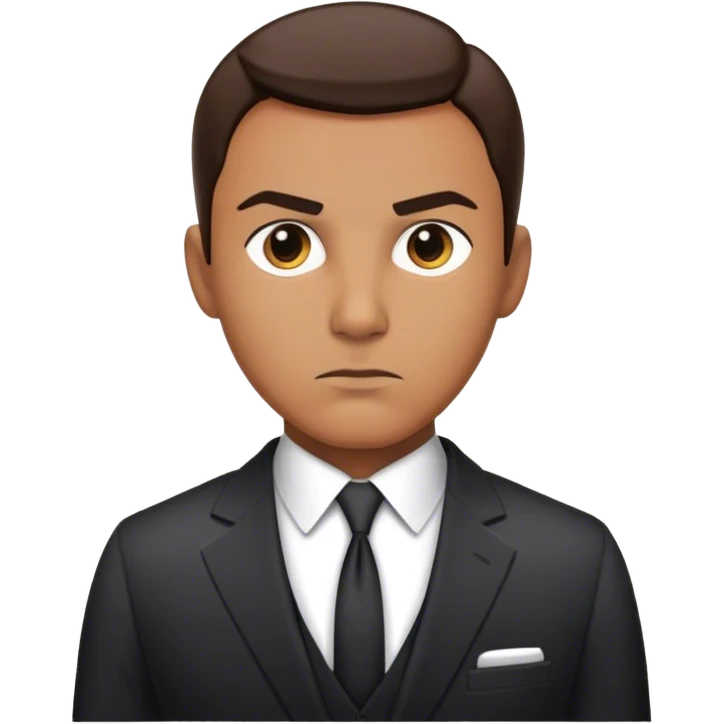 A secret intelligence agent wearing a formal suit, appearing serious and professional, with a mysterious and authoritative presence emoji