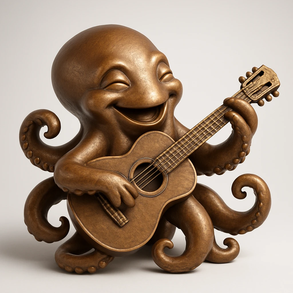 happy octopus with multiple arms playing guitar emoji