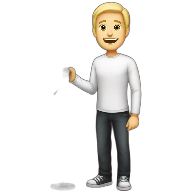white light skin man person standing in a theater with red curtains standing on elevated stage holding a microphone smiling with light hair emoji