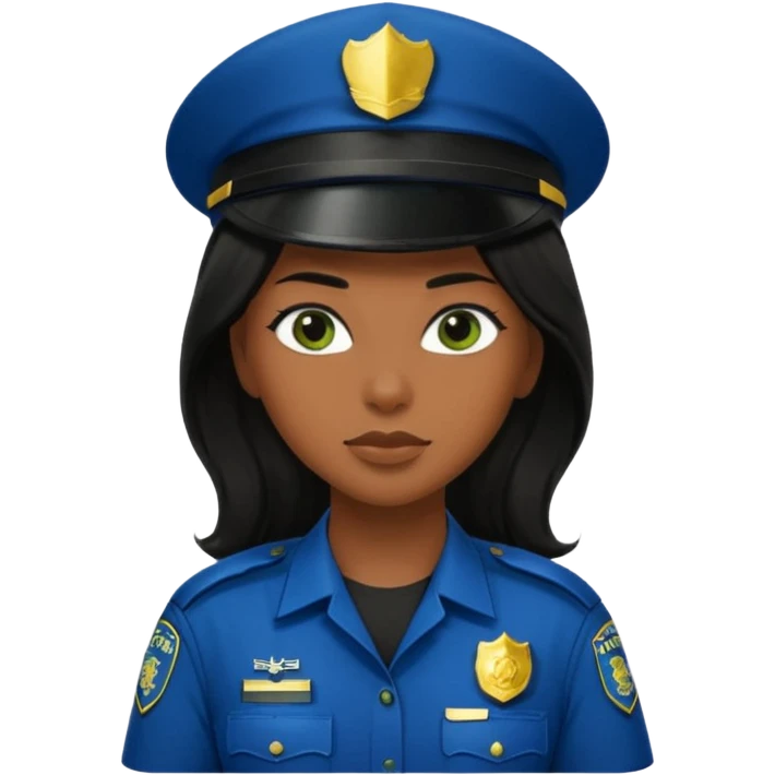 Female POLICE IN green, long black hair, brown skin emoji