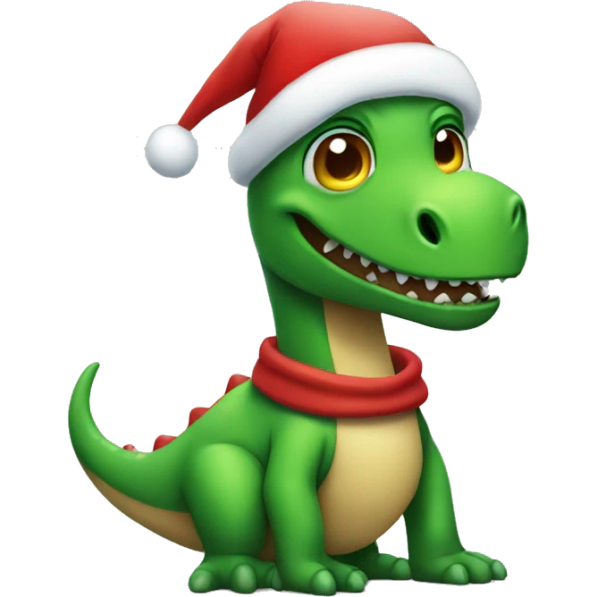 Green dino wearning santa emoji