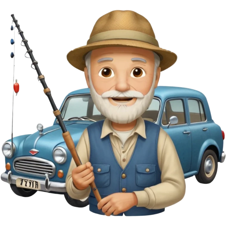 Открытка С Днем рождения дедушке с бородкой. ему 72 года. без текста. тема авто и рыбалка. emoji