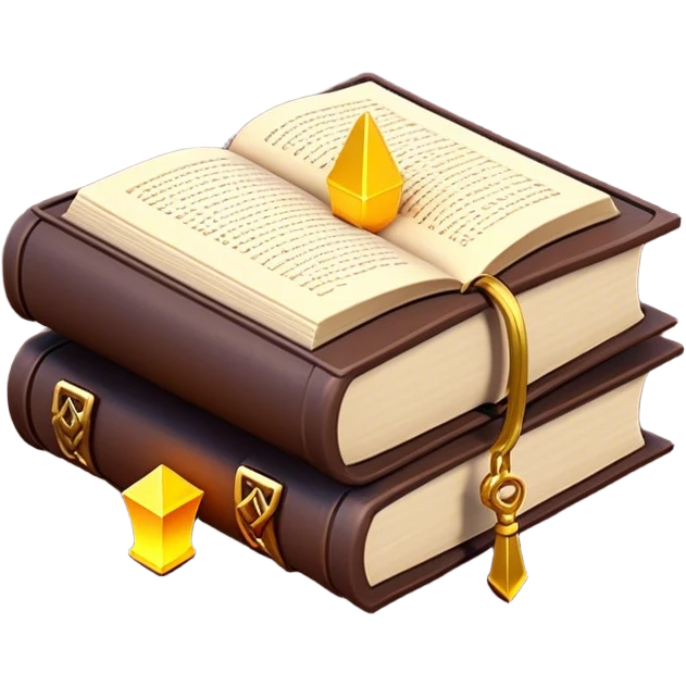 Clash of Clans aesthetic: Cinematic Playful 3D Isometric Spell Book Emoji, rendered in a 3D vector-style similar to standard emojis with minimal shading and bold, simplified shapes. A compact, distinct form with signature details, softly glowing with a fantasy RPG magic charm. Simplified yet unmistakably iconic, highly detailed and consistent, glowing with a soft radiance and high shine. Stylized with a touch of heroic grandeur and a soft glowing outline, capturing the essence of a beloved gaming relic with a friendly, playful manner! emoji