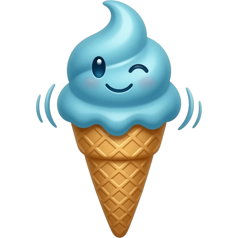 Blue ice cream cone with a face on it moves constantly emoji