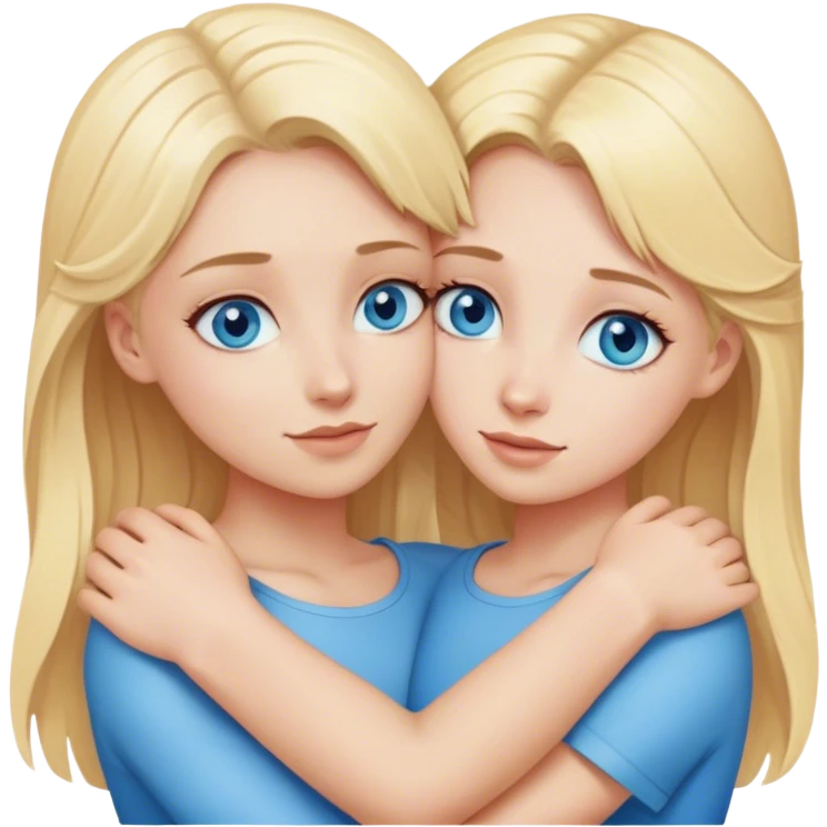 Two blonde girls with blue eyes hug each other emoji