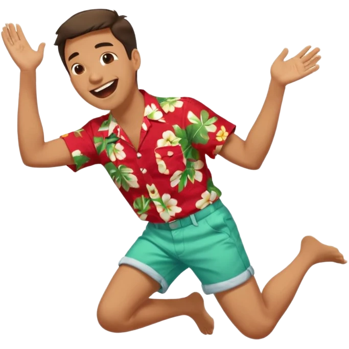 laughing guy in summer attire  falling down .side angle emoji