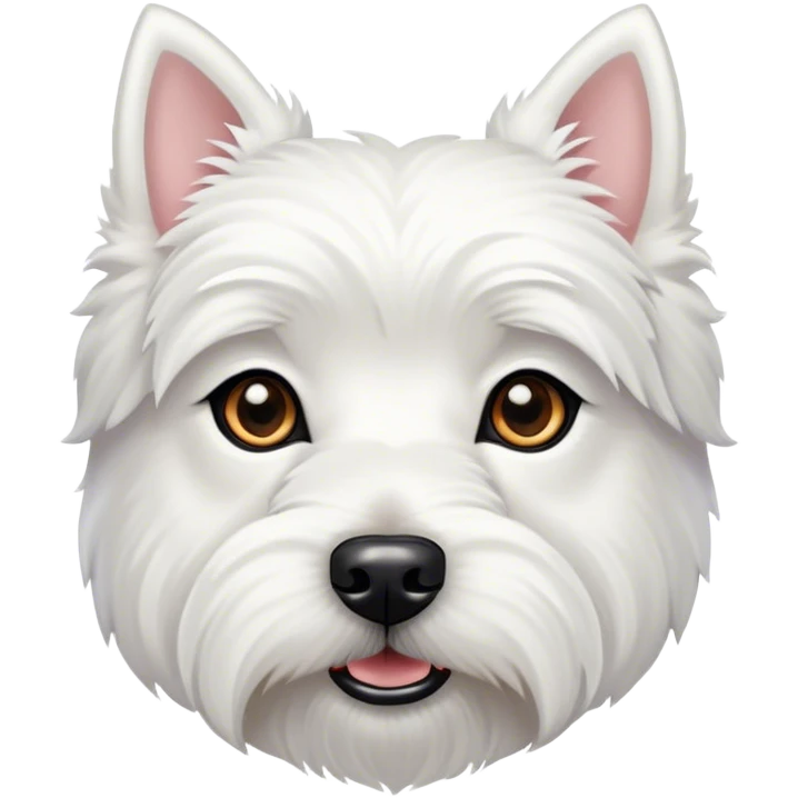 Cinematic Noble West Highland White Terrier Portrait Emoji, Poised and regal, with a compact, sturdy build and a pristine, well-groomed pure white coat, deep-set soulful dark eyes, Simplified yet sharp and sophisticated features, highly detailed, glowing with a soft, dignified glow, high shine, intelligent and loyal, stylized with an air of confidence, focused and attentive, soft glowing outline, capturing the essence of a watchful and determined companion, so majestic it feels as though it could trot out of the screen with effortless authority! emoji