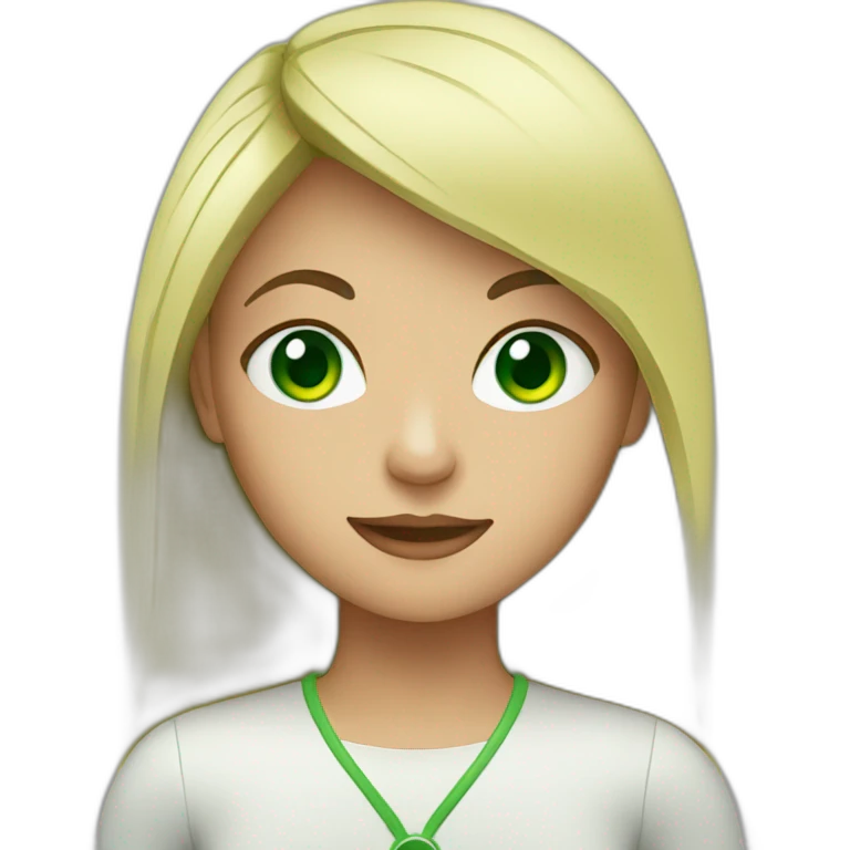 Green eyed girl with computer emoji