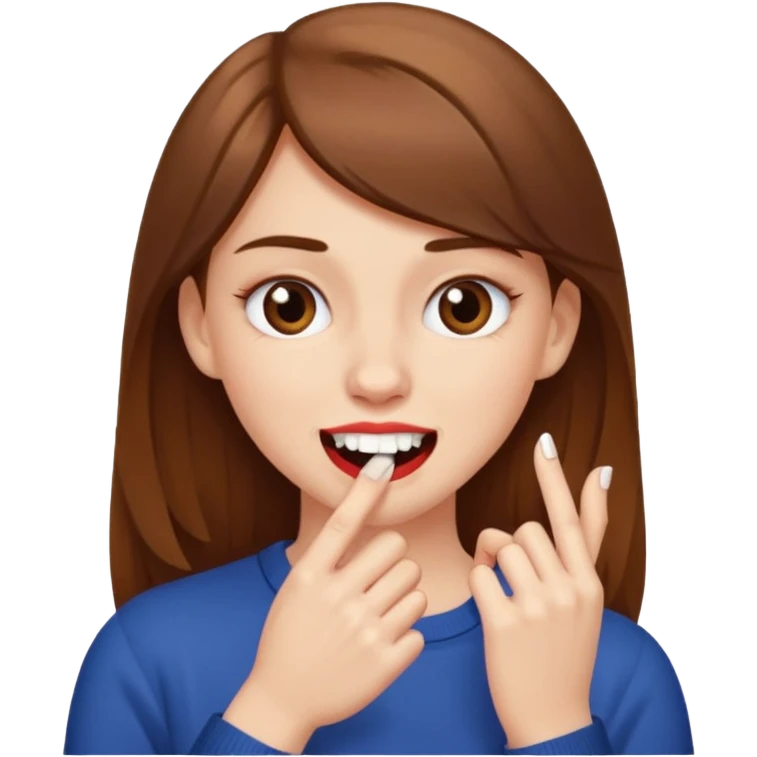 Une fille brune et blanche qui se mord l'ongle avec ses dents comme si elle draguait qqn emoji