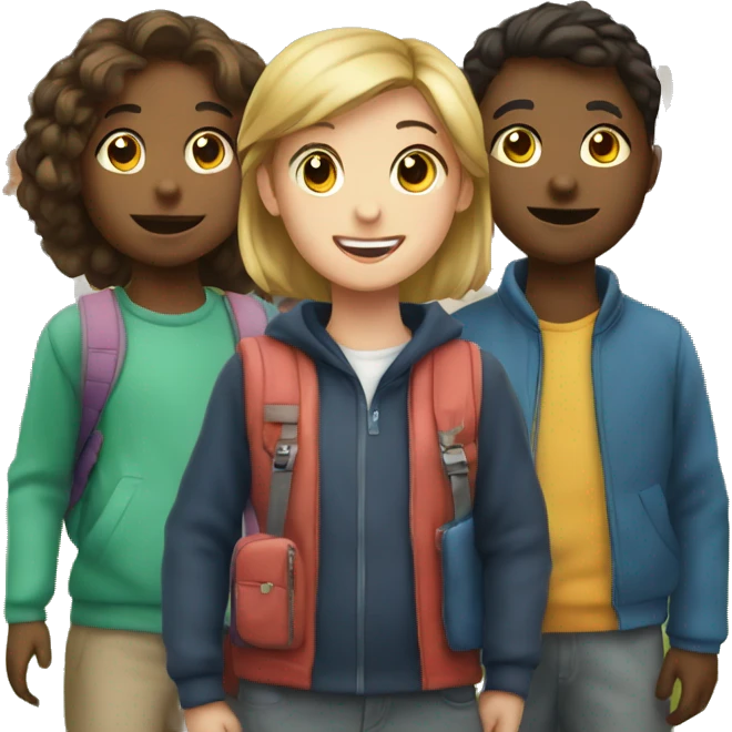 group of children in front of a school emoji