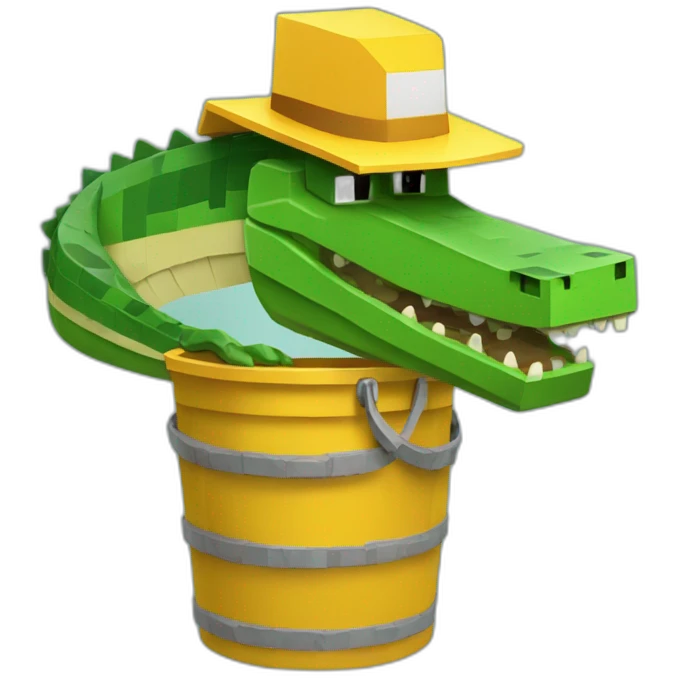 Crocodil with a minecraft bucket emoji