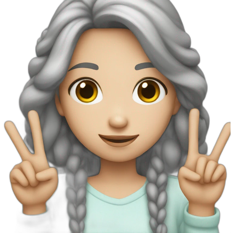 white skin girl showing three fingers up on her one hand emoji