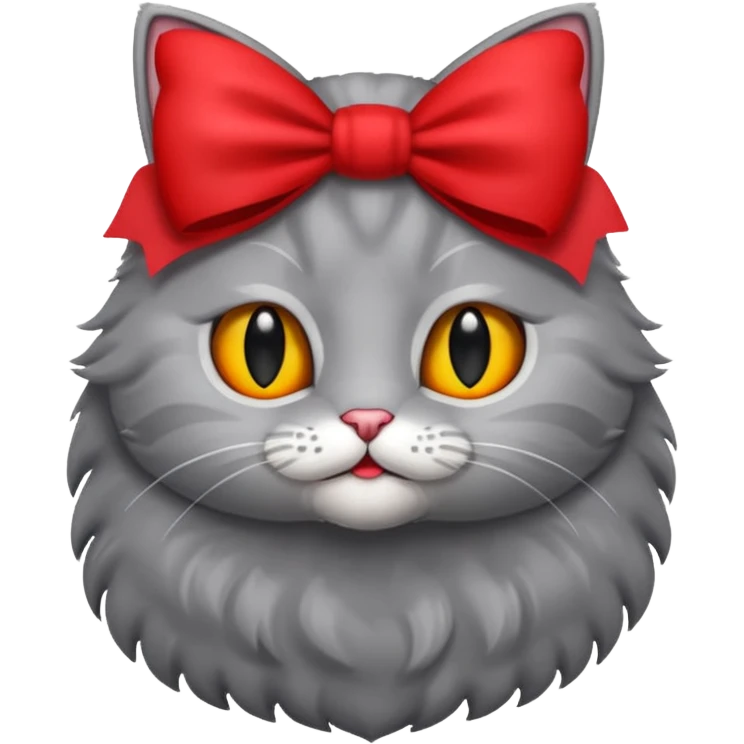 Fluffy grey kitty lying with a red bow emoji