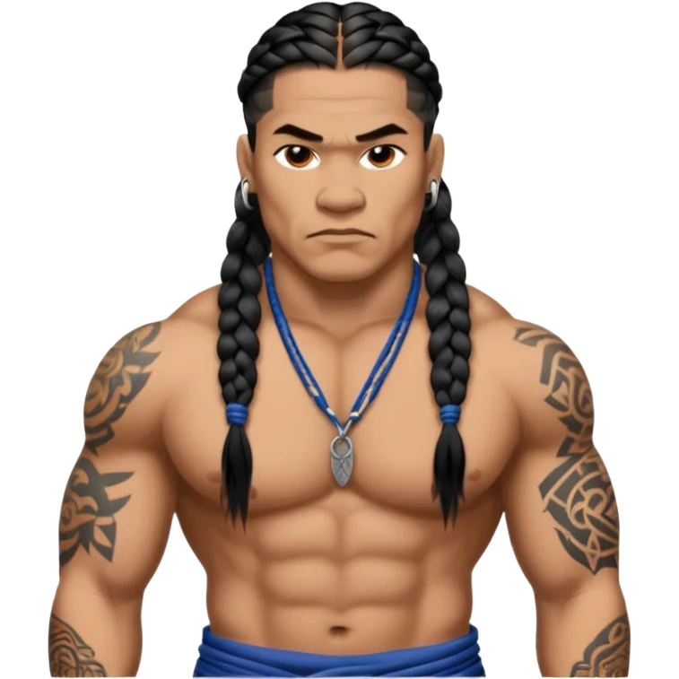 Boo-Yaa Tribe Samoans with long braided hair, very muscular, tattoos, and Los Angeles street culture clothing. Tough and menacing. emoji