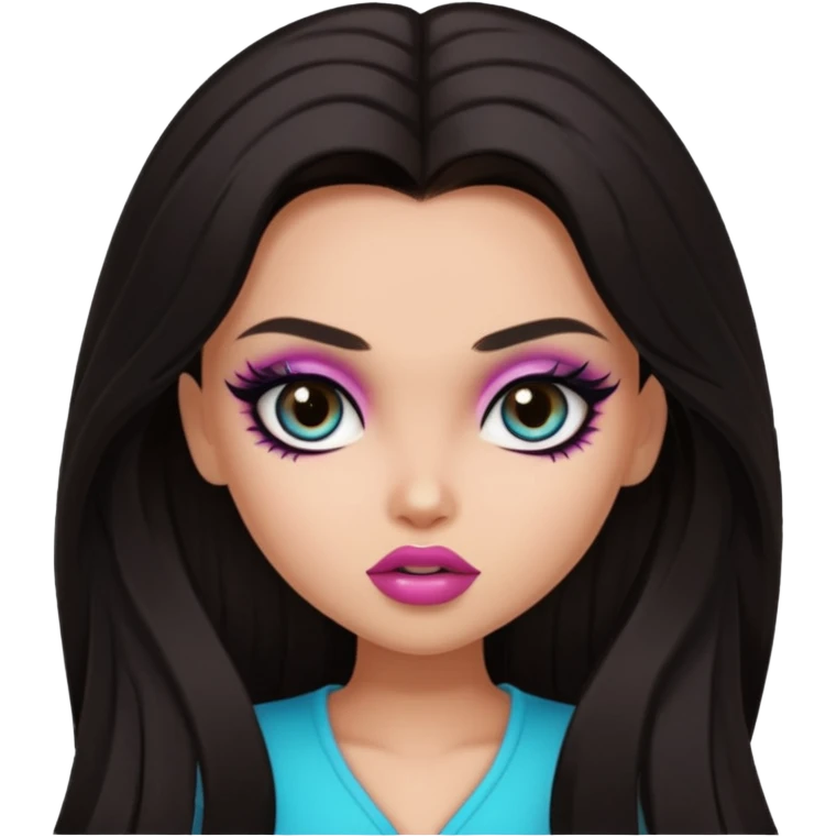 dark long hair, pretty eyes, pretty makeup, pretty bratz baddie emoji