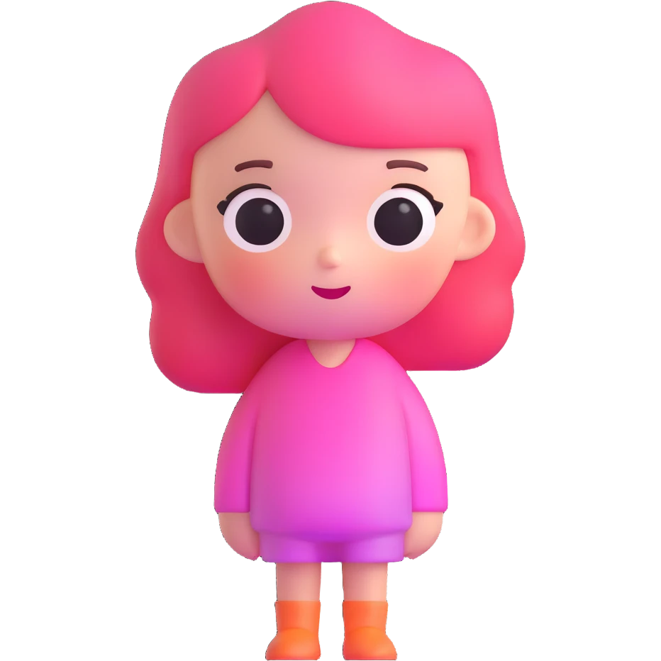 Cute minimalist female character with pink gradient glass effect, transparent background emoji