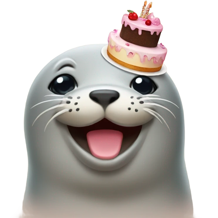 happy seal with cake on head emoji