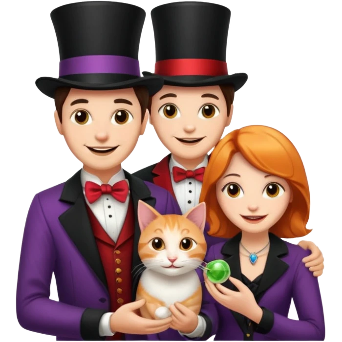 magician couple and their pet cat emoji