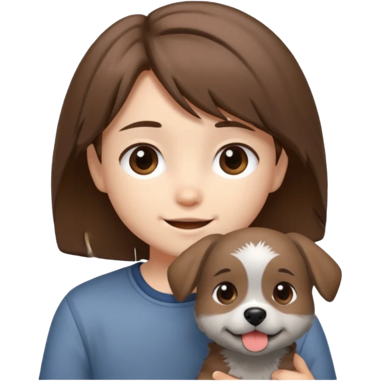 chibi teen with brown hair and her grey dog whos scruffy emoji