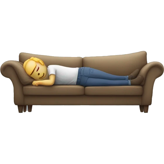 A person who has fallen asleep in an awkward position half on the couch and half on the floor. Blank face  emoji