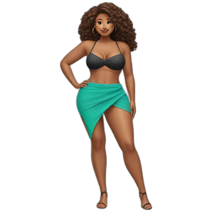 full body curvy caucasian-beauty-wide slit skirt lifted by the wind bikini emoji
