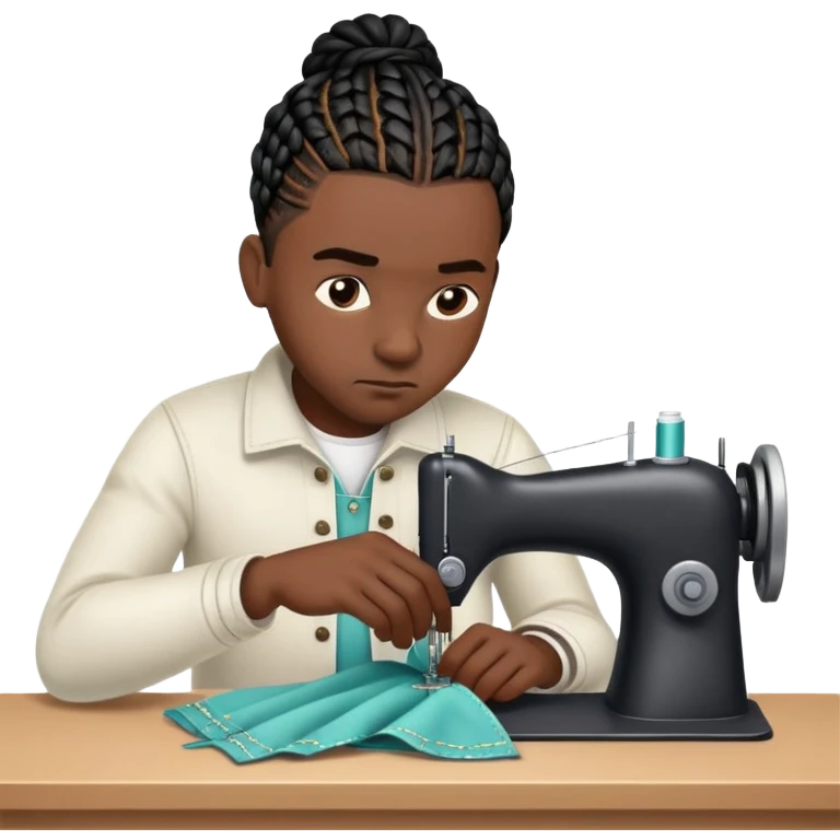 Black guy with black cornrows hard at work sewing an outfit  emoji