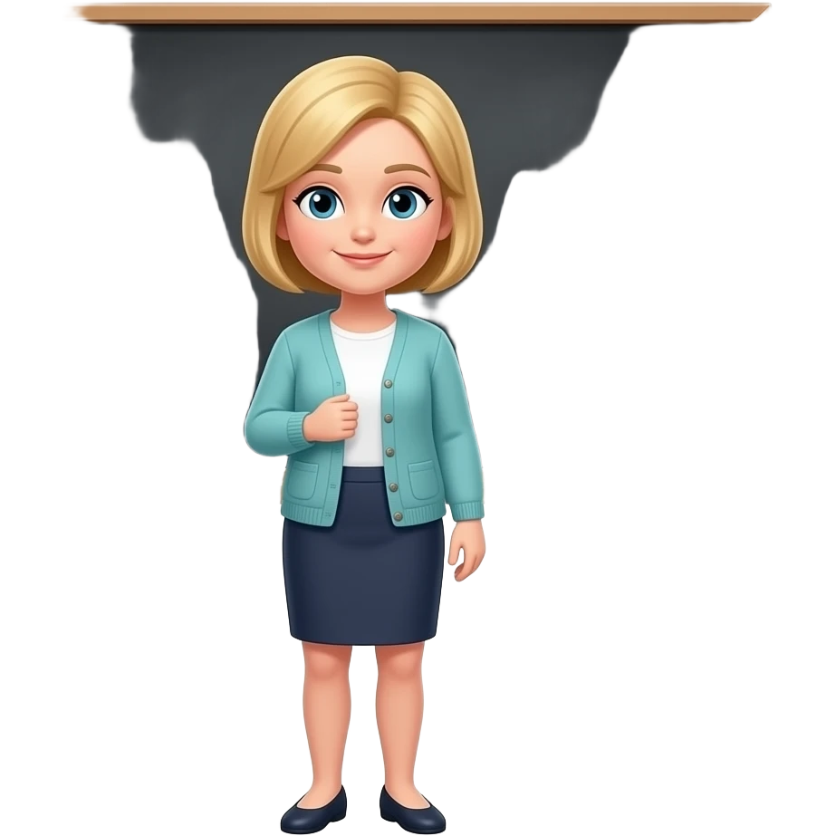 scared blonde teacher teaching with a blackboard in the background, full body, transparent emoji