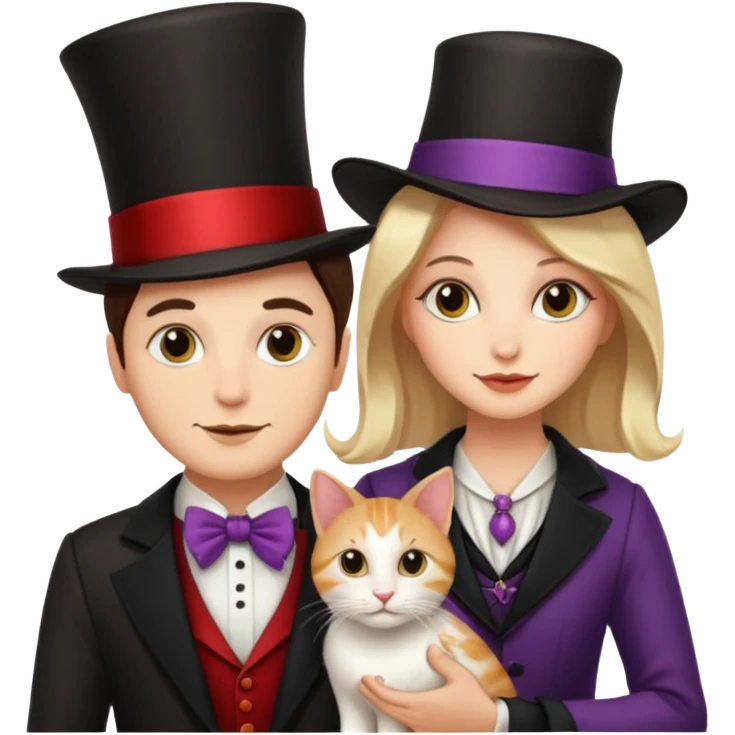 magician couple and their pet cat emoji