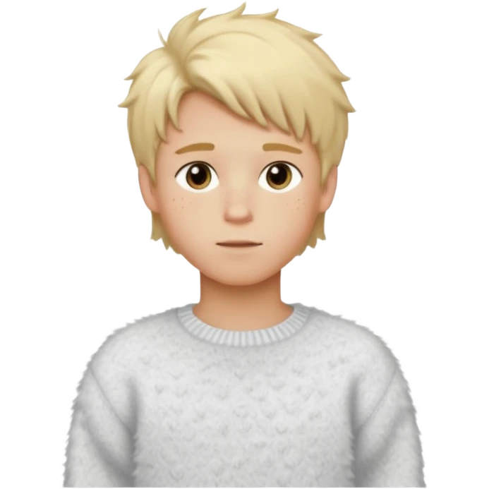create-a-look-for-a-blond-boy-with-long-tousled-hair-light-eyes-a-white-sweat + fluffy white sweater + styled hair blonde with hair to the side cute + cute face with freckles  medium hair fluffy to the side no long hair cute hair emoji