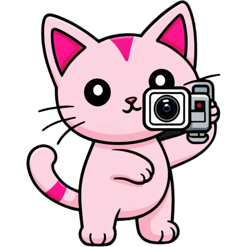 cartoon style pink cat with CCTV camera features emoji