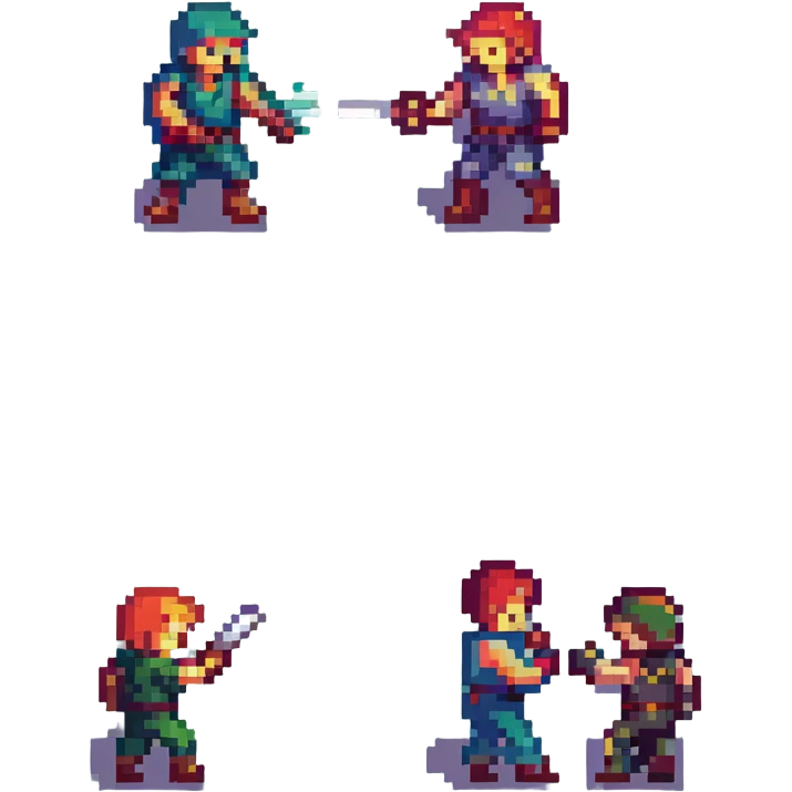 fight scene between two characters in pixel art style emoji