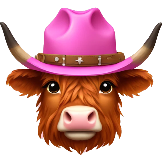Pink cowboy hat on highland cow emoji